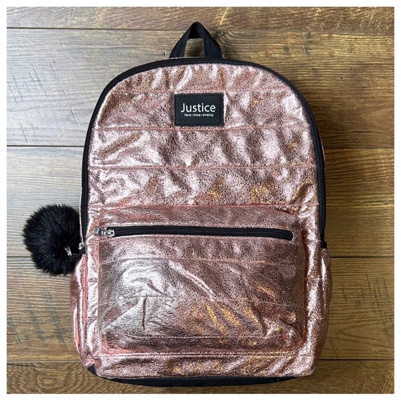 Justice Quilted Metallic Rose Gold Backpack - Picture 3 of 12